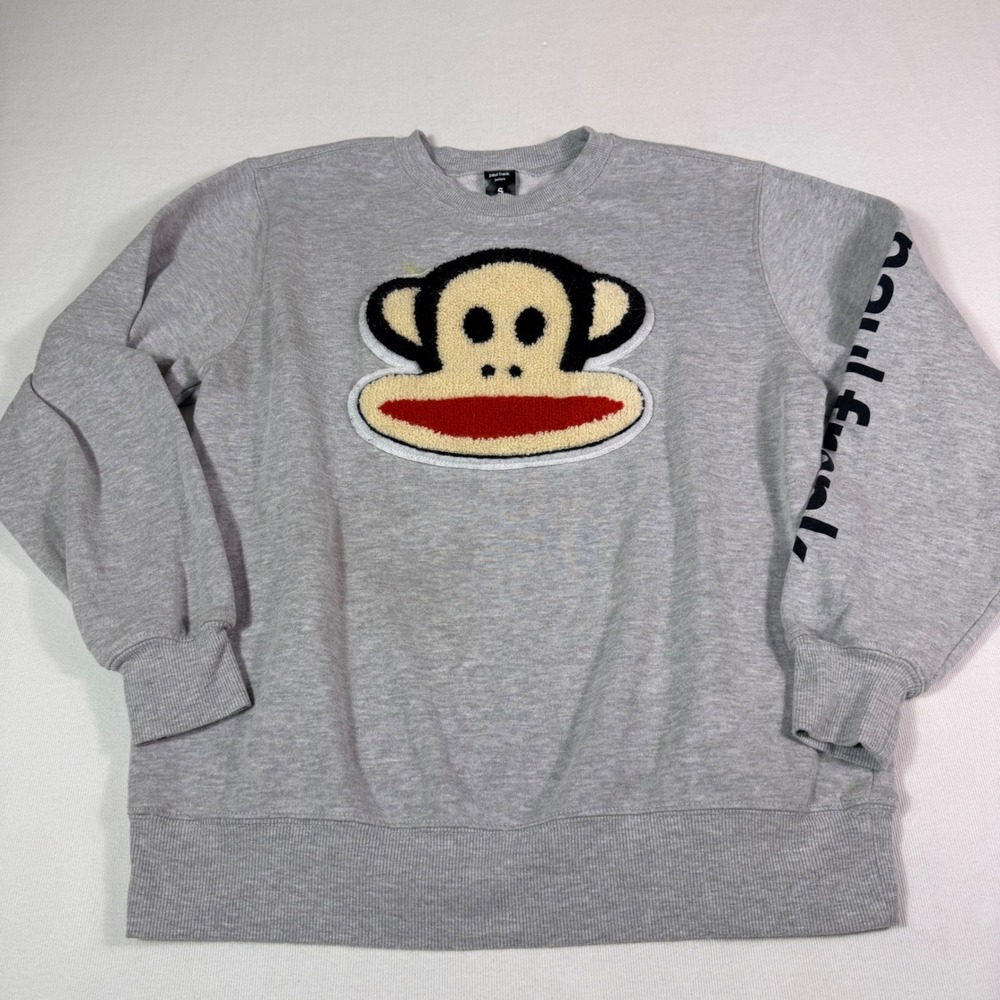 Paul Frank Sweatshirt S Gray Julius Monkey Chenille Patch Retro Skater Y2K